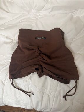 Women's brown Workout Shorts muscle nation scrunch